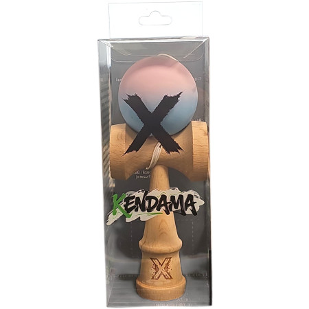 Kendama X Originala, Profesionala, Cyrax, din Lemn, Rubber Grip, 18 cm, Lila/Turcoaz