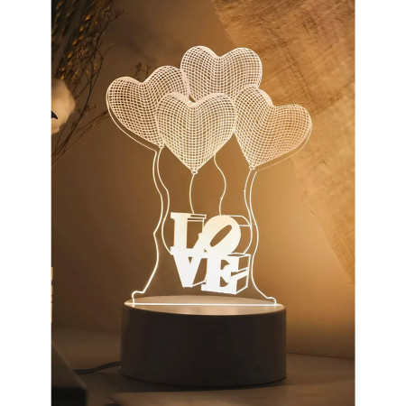 Lampa LED decorativa,  3D, Baloane Love, din material acril si lumina multicolora, alb