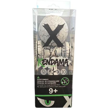 Kendama X Originala, Profesionala, Cyrax, Cracked, din Lemn, 18 cm, Alb/Negru
