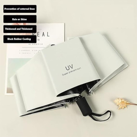 Umbrela de Ploaie Unisex,  cu Protectie UV Soare, Rezistenta la Vant si Ploaie, Pliabila, din Vinil si Otel, 96 x 67 cm, Bej deschis