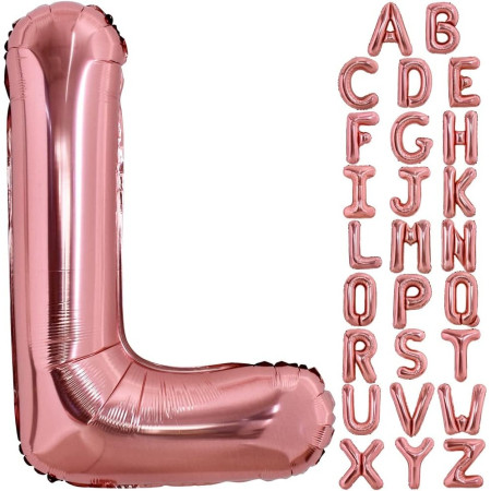 Balon Folie Metalizata Litera L, Cyrax, 80 cm, Umflati cu Heliu sau Aer, Ambalaj Individual, Pai inclus, Rose Gold