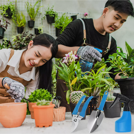 Set 10 Unelte de Gradina,  pentru Plantare Prelucrare Sol si Ingrijire Plante, Manere Albastre, Material PVC si Otel Inoxidabil, Cutie Inclusa, 37x28x7 cm, Negru