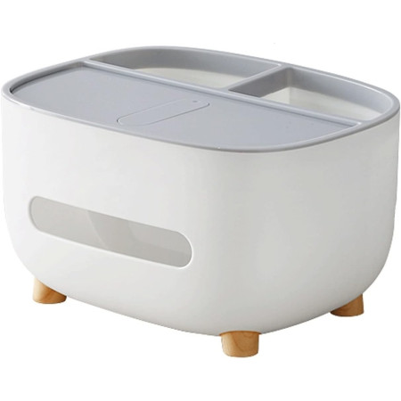 Suport pentru Servetele,  Cutie Multifunctionala, Design Minimalist, ABS, cu Suport pentru Obiectele Personale, pentru Birou, 21x12x12 cm, Gri