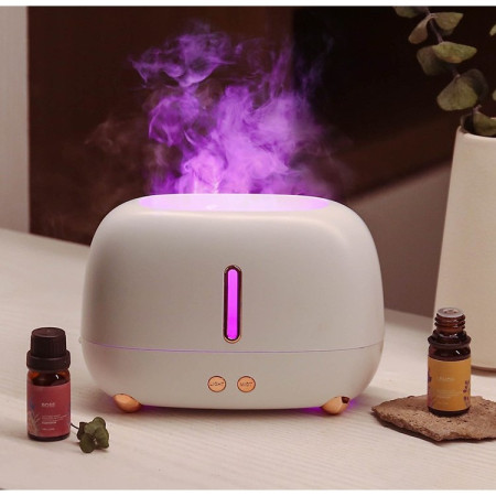 Umidificator de tip flacara,  cu aromaterapie, 7 culori, 250 ml, alb