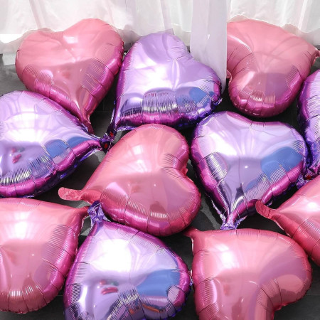 Balon din Folie Metalizata, Cyrax, Figurina Inimioara, Model Simplu, Tematica Iubire, 40 cm, Ambalaj Individual, Pai Inclus, Umflare cu Aer sau Heliu, Mov Deschis