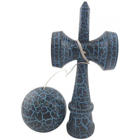 Kendama X Originala,  Profesionala, Cyrax, Cracked, din Lemn, 18 cm,  Negru, Albastru