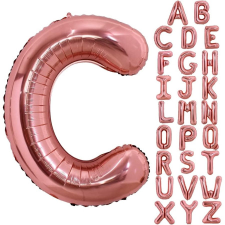 Balon Folie Metalizata Litera C, Cyrax, 80 cm, Umflati cu Heliu sau Aer, Ambalaj Individual, Pai inclus, Rose Gold