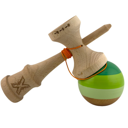 Kendama X Originala, Profesionala, Cyrax, Big Cups V2, Super Sticky Legendary Cupe Mari, Rulment Metalic cu Ata 55 cm, Verde Mix