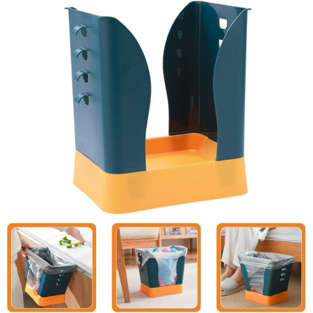 Cos de Gunoi Extensibil,  din Plastic, Reglabil, Pliabil, Versatil, pentru Bucatarie, Baie sau Birou, Cos Universal, 21x25x17 cm, Albastru Galben