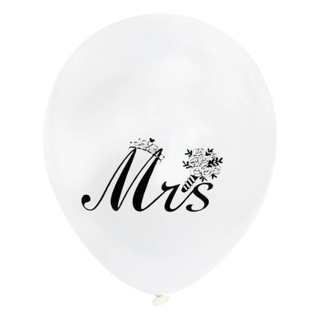 Set 10 Baloane din Latex, Cyrax, Model Party Casatorie, Mr&Mrs Just Married, 2.8 g, 30 cm, Alb/Negru
