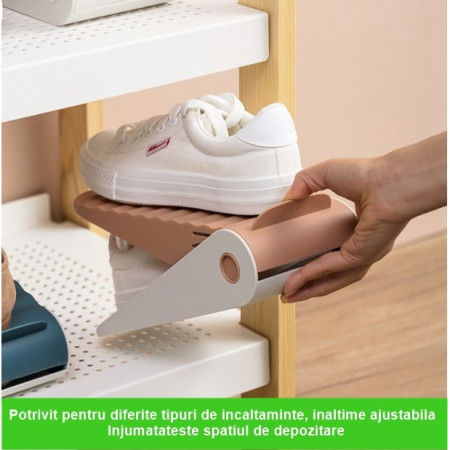 Suport pentru Pantofi,  cu Două Straturi, Organizator, Antiderapant și Durabil, Inălțime Reglabilă, 25.5x11x7.5 cm, Roz, 150 g