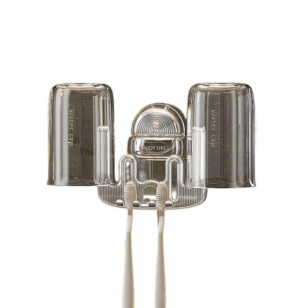 Suport Multifunctional Dublu, Pahar si Suport pentru Periuta de Dinti,  Plastic, 11 cm x 11.5 cm, Transparent