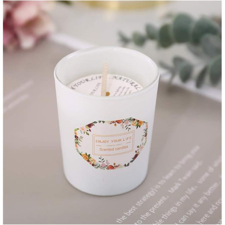 Lumanare Parfumata,  Model Pahar Alb Mat, Aroma de Ceai Verde si Floare de Portocal, din Ceara de Soia, 6.2 x 5.2 cm, Alb