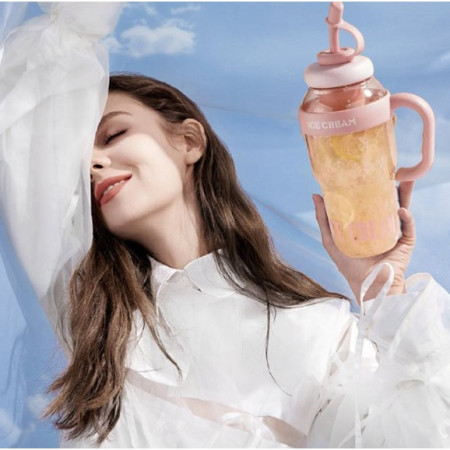 Sticla de Apa, Cyrax, Termica, Mentinere 6 Ore, 1400 mL, cu Pai si Capac, PP si Silicon, cu Maner Alb, 25.5x7.5 cm, Roz Deschis