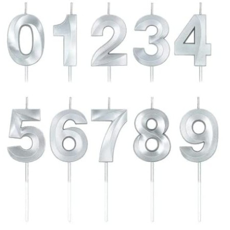 Lumanare Cifra 1, Cyrax, Model Diamond, 5 x 3.4 cm, Argintiu