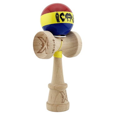 Kendama X Originala, Profesionala, Cyrax, Tricolor Edition Vampir Dracula, Super Sticky cu Cupe Mari KING SIZE V3, Rulment Metalic si Gaura in Baza, din Lemn 18 cm, Ata 62/65 cm, Multicolor