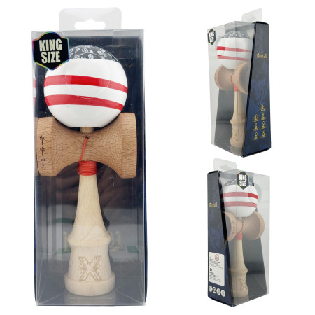 Kendama X CHICANOS Originala, Profesionala, Cyrax, Big Cups V2, Super Sticky cu Cupe Mari, Rulment Metalic, din lemn 18 cm, Ata 55 cm, Negru/Alb