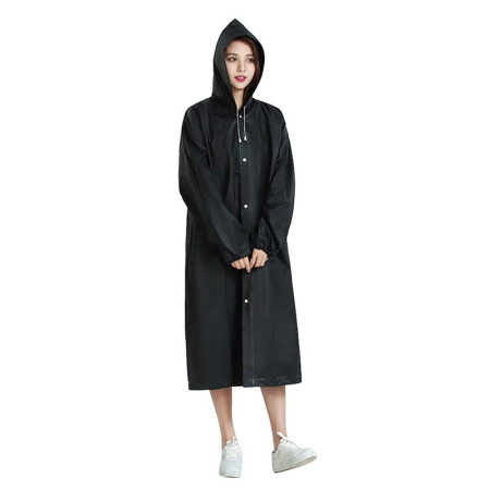Pelerina de Ploaie,  pentru Adulti 150-180 cm, din EVA, Impermeabila, Rezistenta la Vant, Inchidere cu Capse, 140 g, Negru
