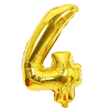 Balon din Folie Cyrax, Cifra 4, 81 cm, Pentru Aer sau Heliu, Bulk, Auriu