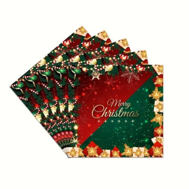 Set 20 de Servetele de Masa, Merry Christmas, Cyrax, Tematica Craciun, 16.5 cm, Verde/Rosu