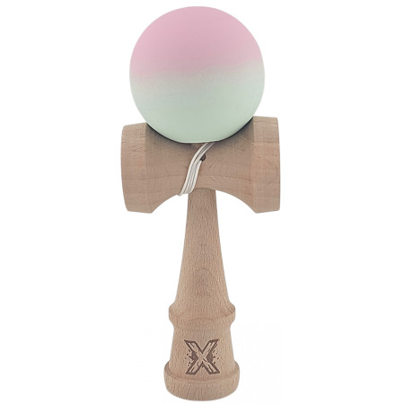 Kendama X Originala, Profesionala, Cyrax, din Lemn, Rubber Grip, 18 cm, Roz/Verde