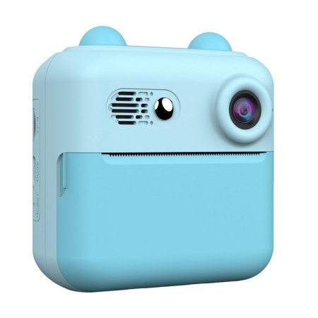 Set Camera Instantanee pentru Copii, Cyrax, Ecran HD 2.4'', 24MP, 720P Video, 1200 mAh, cu Functie de Printare Alb-Negru, cablu USB-C, Bluetooth, Compatibil iOS/Android, Imprimare APP, Albastru