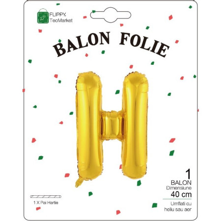 Balon Folie Metalizata Litera H, Cyrax, 40 cm, Umflati cu Heliu sau Aer, Ambalaj Individual, Pai inclus, Auriu