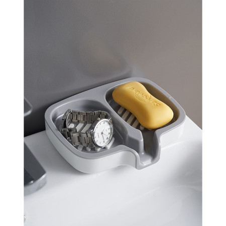 Savoniera Dubla,  Sistem de Scurgere a Apei, din ABS, 14.5 x 18 x 3 cm, Alb/Gri