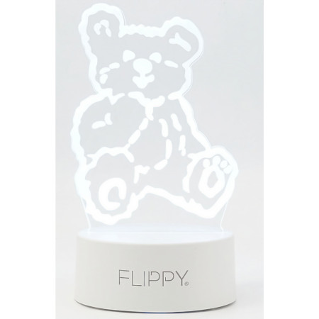 Lampa LED decorativa,  3D, Ursulet, cu telecomanda, doua moduri de alimentare USB si baterii, 20 cm inaltime, din material acril si lumina multicolora, alb