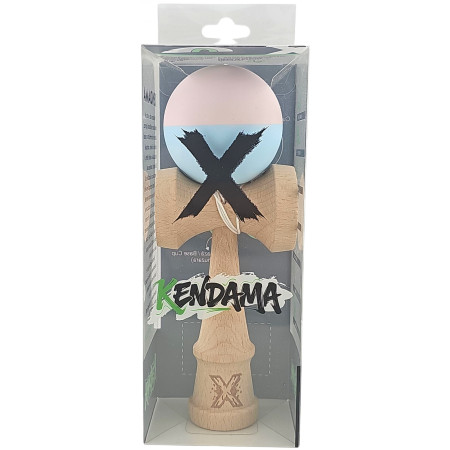 Kendama X Originala, Profesionala,  Cyrax, din lemn, Rubber Grip, 18 cm, Roz/Albastru