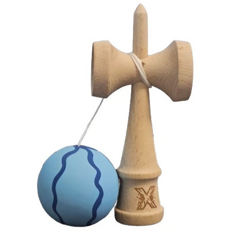 Kendama X Originala, Profesionala, Cyrax, Rubber Grip, din Lemn, 18 cm, Albastru deschis