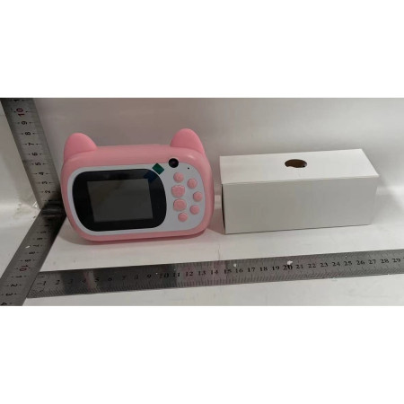 Set Camera Instantanee pentru Copii, Cyrax, Camera Selfie, Ecran HD 2.4'', 24MP, 1080P Video, 1200 mAh, cu Functie de Printare Alb-Negru, cablu USB-C, Bluetooth, Compatibil iOS/Android, Imprimare APP, Model Pisicia Emoji, Roz
