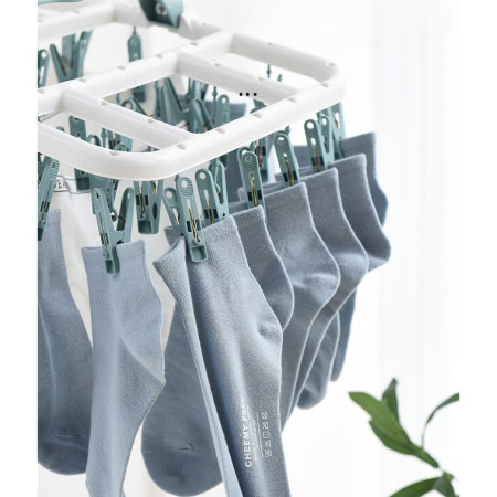 Uscator de Rufe Suspendat  cu 40 Carlige, Rotire 360 Grade, Protectie Vant, Pliabil, Patrat, Mateiral Plastic, Usor de Depozitat, Multifunctional, 36 x 24 cm, Alb/Albastru