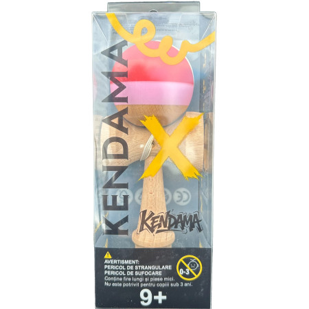 Kendama X Originala, Profesionala, Cyrax, din Lemn, 18 cm, Rubber Grip, Rosu inchis/Rosu/Alb