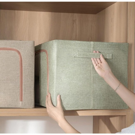 Cutie de Depozitare Pliabila,  Cu fermoar Bidirectional, 66 L, Textil, 50x40x33 cm, Cadru Metalic, o Fereastra, Suport Baza Stabil din Plastic, Verde