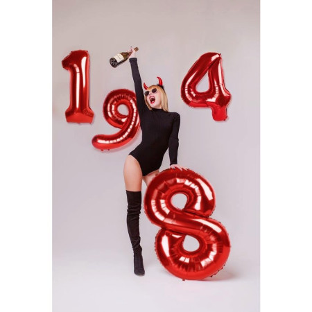 Balon din Folie Metalizata Cyrax, Figurina Cifra, Tema Aniversare 100 cm, Ambalaj Individual, Pai inclus, Umflare cu Aer sau Heliu, Rosu, Cifra 1