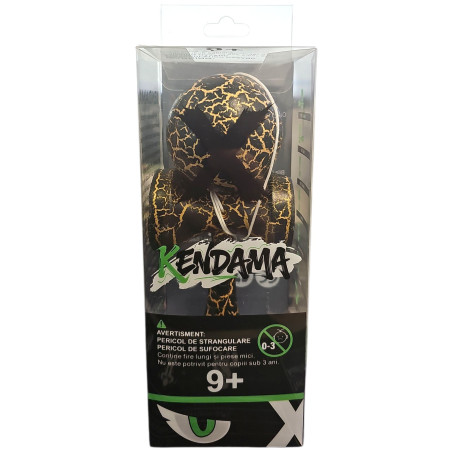 Kendama X Originala, Profesionala, Cyrax, Cracked, din Lemn, 18 cm, Negru/Auriu