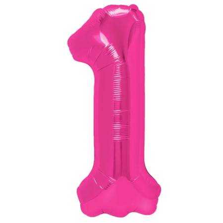 Balon din Folie Metalizata Cyrax, Figurina Cifra, Tema Aniversare 40 cm, Ambalaj Individual, Pai inclus, Umflare cu Aer sau Heliu, Roz, Cifra 1