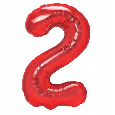 Balon din Folie Metalizata Cyrax, Figurina Cifra, Tema Aniversare 100 cm, Ambalaj Individual, Pai inclus, Umflare cu Aer sau Heliu, Rosu, Cifra 2