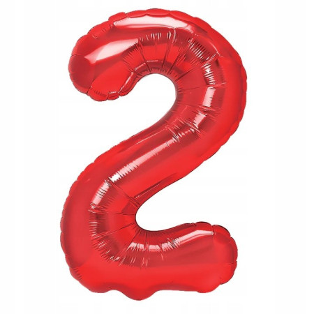 Balon din Folie Metalizata Cyrax, Figurina Cifra, Tema Aniversare 100 cm, Ambalaj Individual, Pai inclus, Umflare cu Aer sau Heliu, Rosu, Cifra 2