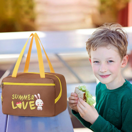 Geanta Termo-Izolanta, Cyrax, Compartimente Telefon si Tacamuri, Multifunctionala, Impermeabila, 30x21x20 cm, Design Iepuras, Maro