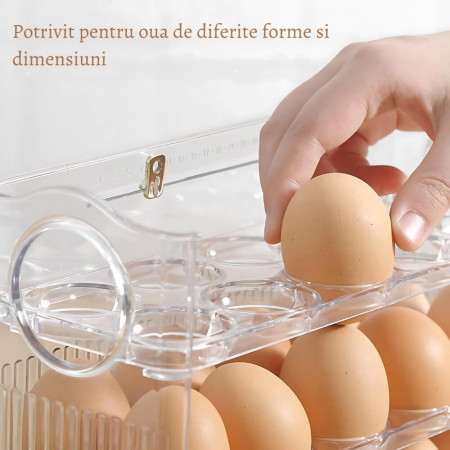Suport Organizator pentru Oua, Cyrax, Capacitate 30 Oua, Pentru Usa Frigiderului, 3 Straturi, din Plastic, Transparent