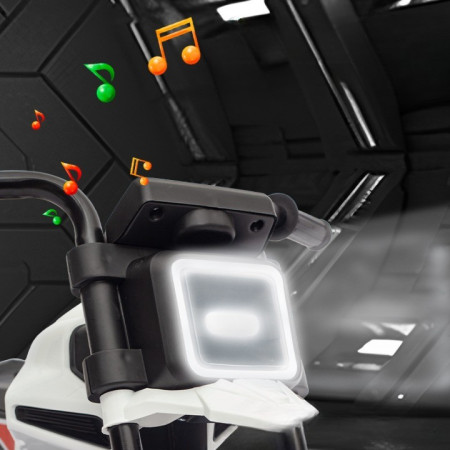 Motocicleta Electrica cu 2 Roti Mari si 2 Roti Ajutatoare, Cyrax, Acumulator Incarcare, Anti-Rasturnare, Lumini, Muzica, Motor:380, Baterie 6V4.5, 41.5x70x34 cm, 4.5 Kg, 3 Ani+, Alb Negru