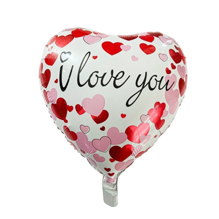 Balon din Folie Metalizata, Cyrax, Figurina Inimioara, Model I LOVE YOU, Tematica Iubire, 45 cm, Ambalaj Individual, Pai Inclus, Umflare cu Aer sau Heliu, Rosu