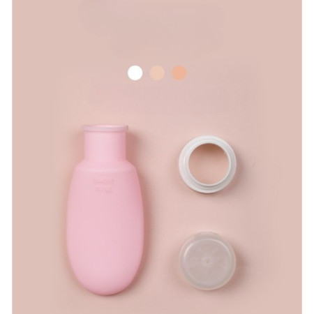 Recipient Portabil din Silicon Elegant de Voiaj, Sticla de Calatorie,  Potrivita pentru Lotiune, Sampon si Alte Lichide, Anti-scurgere, cu Posibilitate de Reumplere, Capacitate 90mL, 14cm, Roz