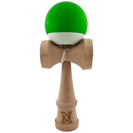 Kendama X Originala, Profesionala, Cyrax, din Lemn, Rubber Grip, 18 cm, Verde/Alb