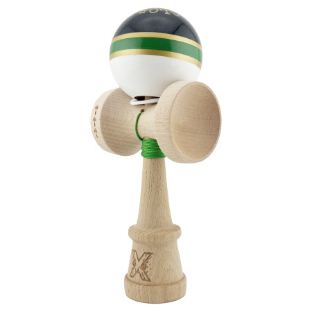 Kendama X Originala ROYAL SPIKE, Profesionala, Cyrax, Cupe Mari KING SIZE V3, Super Sticky, Gaura in Baza, Rulment Metalic, din lemn 18 cm, Ata 55 cm, Inel Verde