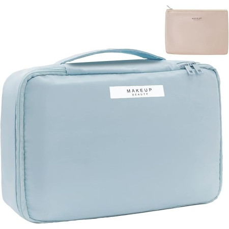 Geanta de Calatorie, Cyrax, pentru Cosmetice si Articole de Toaleta, Material Impermeabil, 2 in 1, Portfard Interior Detasabil, 23 x 16 x 8 cm, Albastru