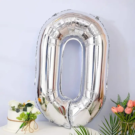 Balon din Folie Cyrax, Cifra 0, 81 cm, Pentru Aer sau Heliu, Bulk, Argintiu