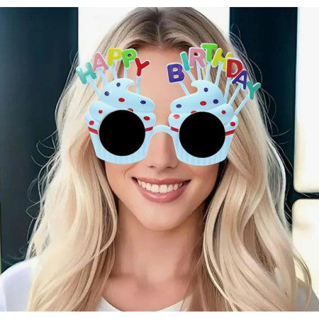 Ochelari Happy Birthday, Cyrax, Tematica Aniversare, Protectie Soare, din Plastic, Model Prajiturele, 18.5x11.5 cm, Albastru